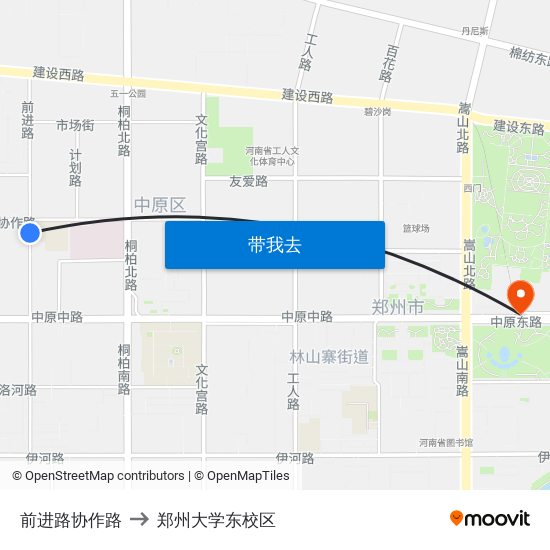 前进路协作路 to 郑州大学东校区 map