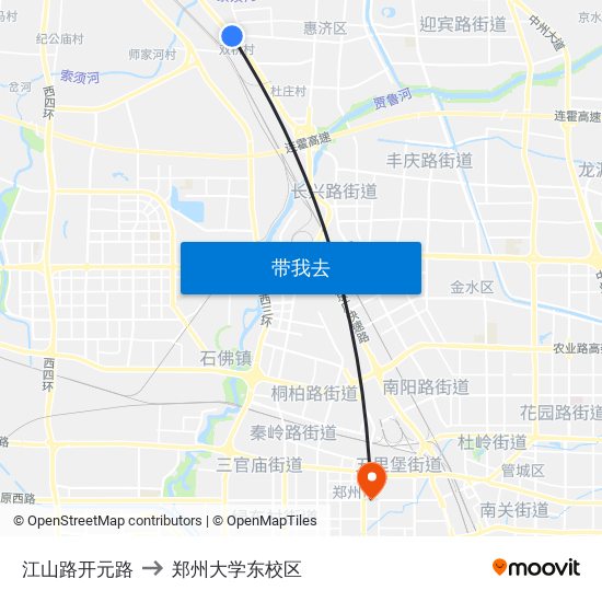 江山路开元路 to 郑州大学东校区 map