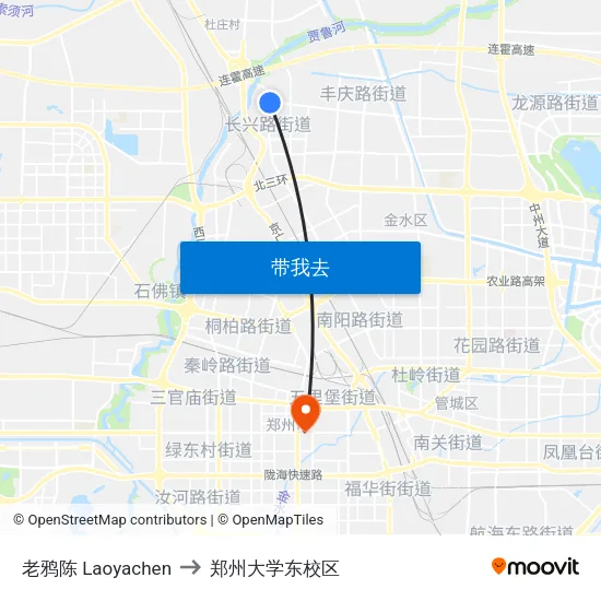 老鸦陈 Laoyachen to 郑州大学东校区 map