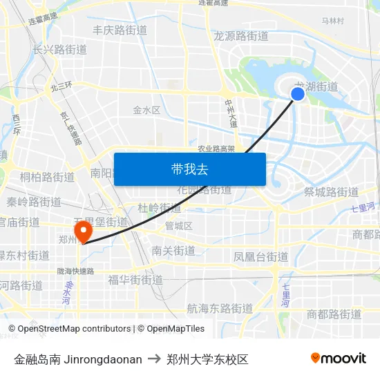 金融岛南 Jinrongdaonan to 郑州大学东校区 map