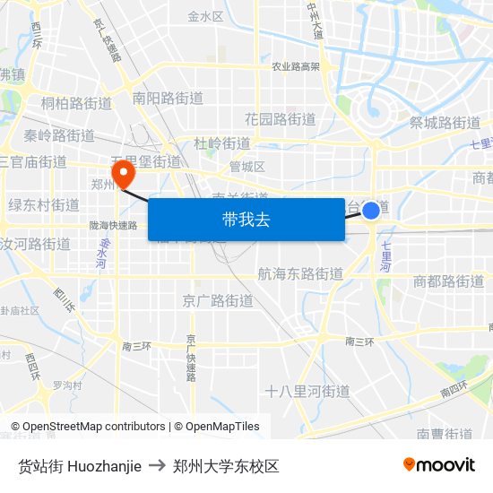 货站街 Huozhanjie to 郑州大学东校区 map