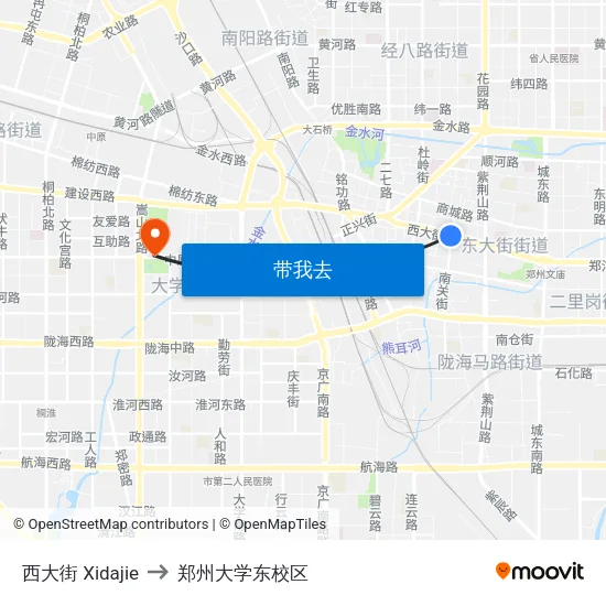 西大街 Xidajie to 郑州大学东校区 map