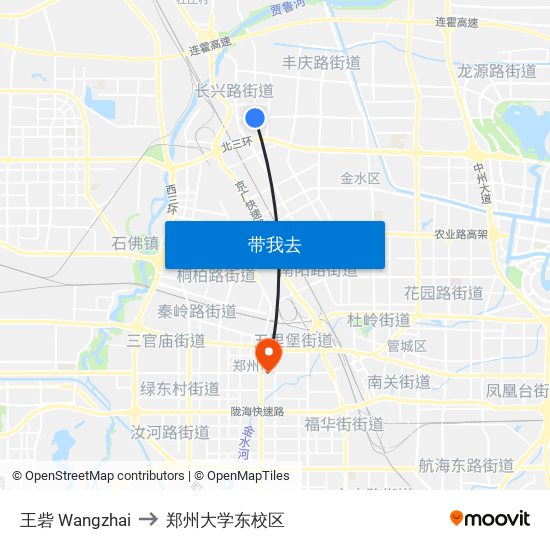 王砦 Wangzhai to 郑州大学东校区 map