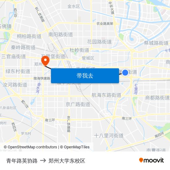 青年路英协路 to 郑州大学东校区 map