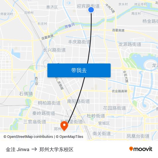 金洼 Jinwa to 郑州大学东校区 map