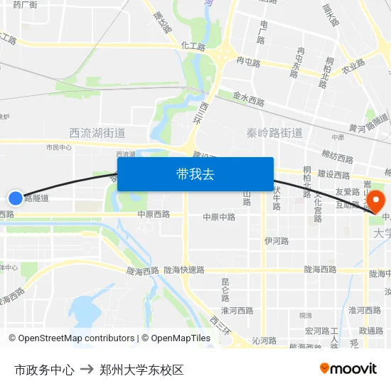 市政务中心 to 郑州大学东校区 map