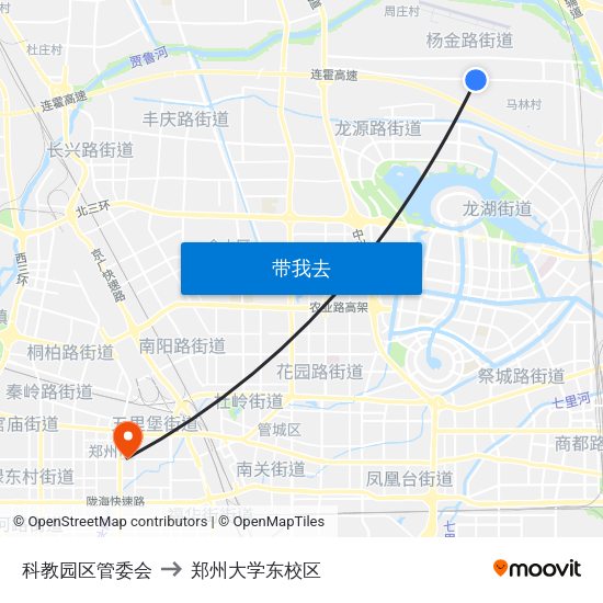 科教园区管委会 to 郑州大学东校区 map