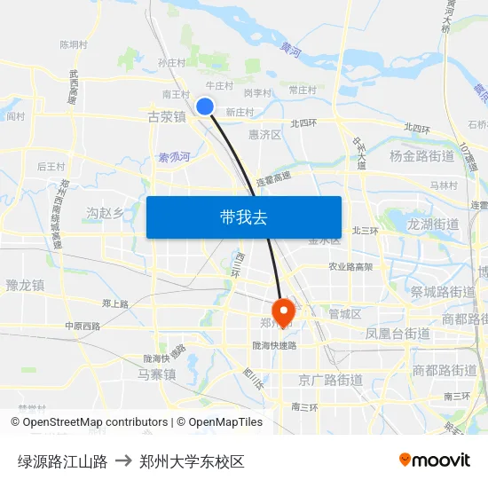 绿源路江山路 to 郑州大学东校区 map