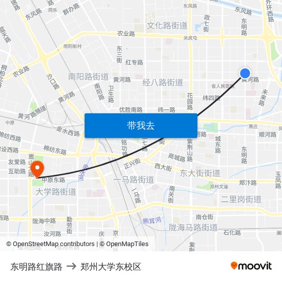 东明路红旗路 to 郑州大学东校区 map