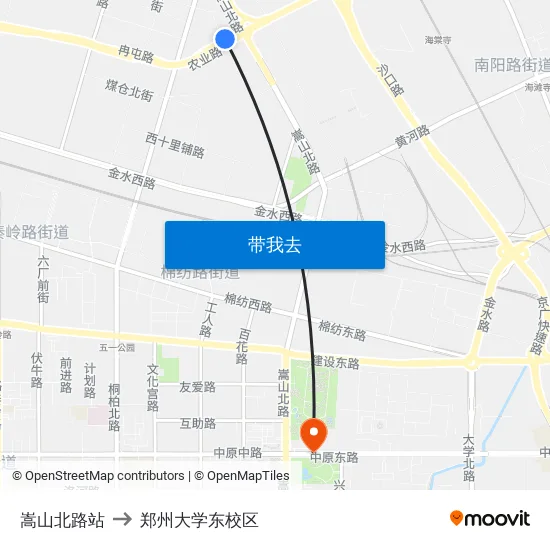 嵩山北路站 to 郑州大学东校区 map