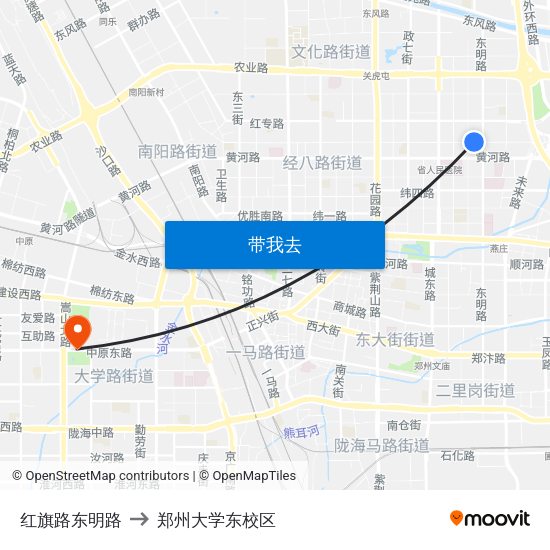 红旗路东明路 to 郑州大学东校区 map