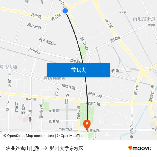 农业路嵩山北路 to 郑州大学东校区 map