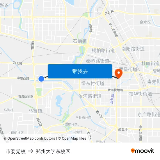 市委党校 to 郑州大学东校区 map