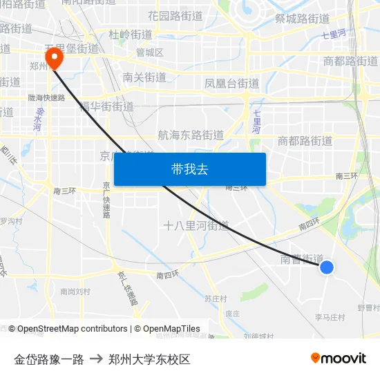 金岱路豫一路 to 郑州大学东校区 map