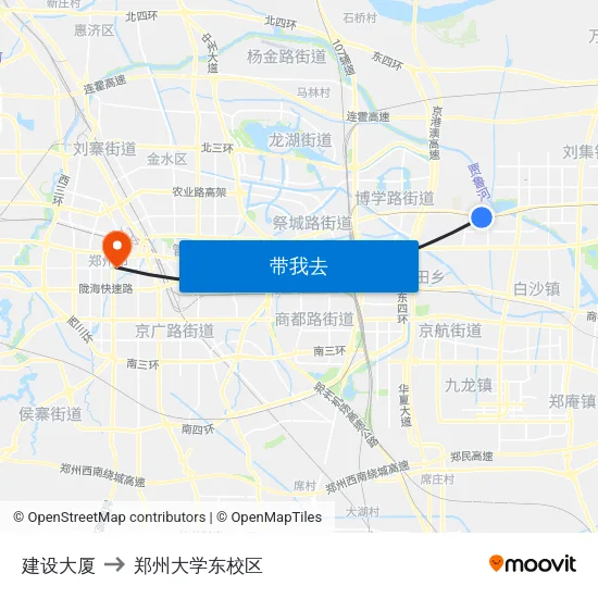 建设大厦 to 郑州大学东校区 map