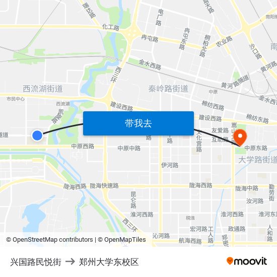 兴国路民悦街 to 郑州大学东校区 map