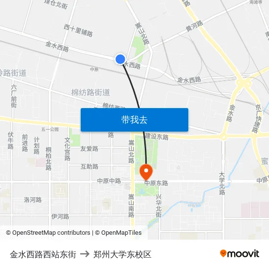 金水西路西站东街 to 郑州大学东校区 map