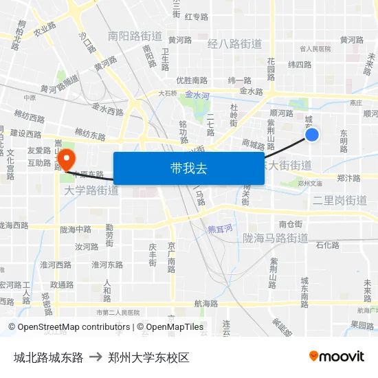 城北路城东路 to 郑州大学东校区 map