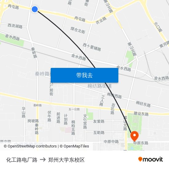 化工路电厂路 to 郑州大学东校区 map