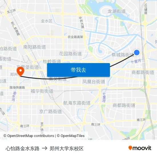 心怡路金水东路 to 郑州大学东校区 map