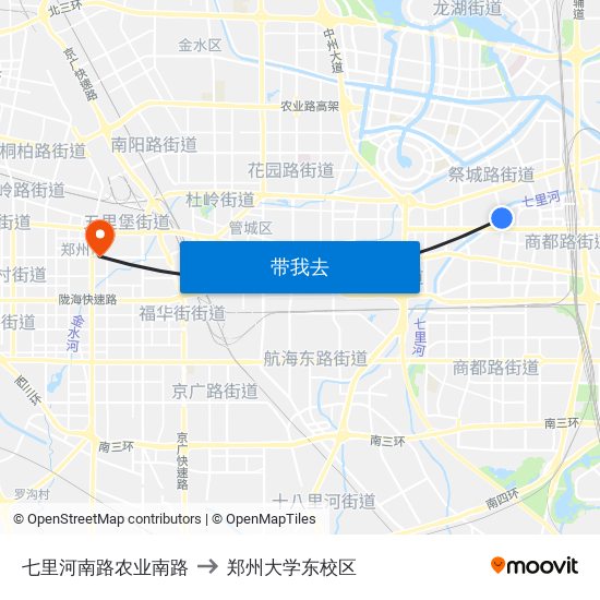 七里河南路农业南路 to 郑州大学东校区 map