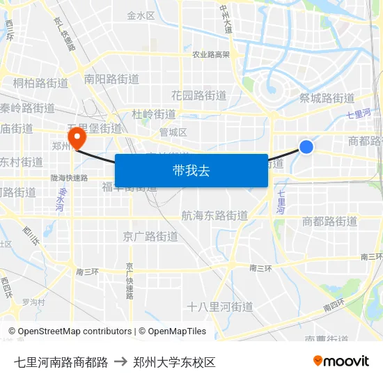 七里河南路商都路 to 郑州大学东校区 map
