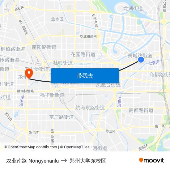 农业南路 Nongyenanlu to 郑州大学东校区 map