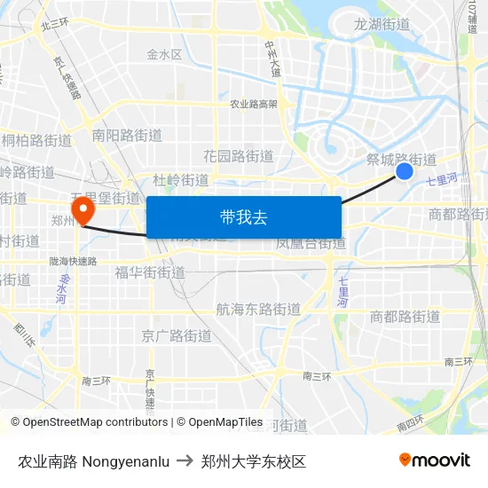 农业南路 Nongyenanlu to 郑州大学东校区 map