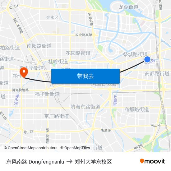 东风南路 Dongfengnanlu to 郑州大学东校区 map