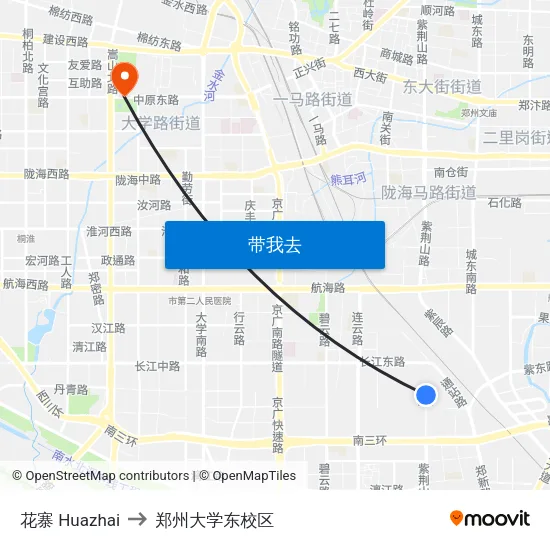 花寨 Huazhai to 郑州大学东校区 map
