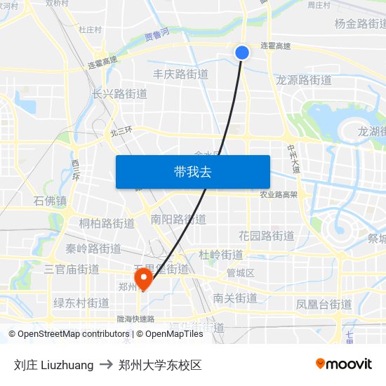 刘庄 Liuzhuang to 郑州大学东校区 map