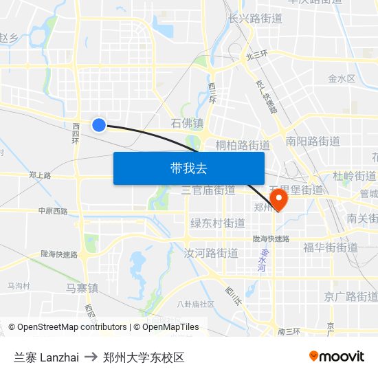 兰寨 Lanzhai to 郑州大学东校区 map