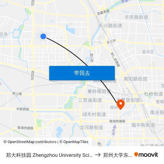 郑大科技园 Zhengzhou University Sci-Tech Park to 郑州大学东校区 map