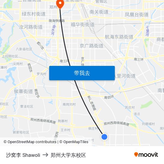 沙窝李 Shawoli to 郑州大学东校区 map