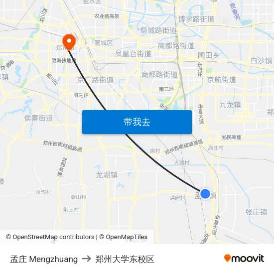 孟庄 Mengzhuang to 郑州大学东校区 map