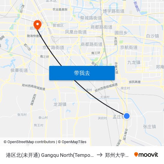 港区北(未开通) Gangqu North(Temporary Not Open) to 郑州大学东校区 map