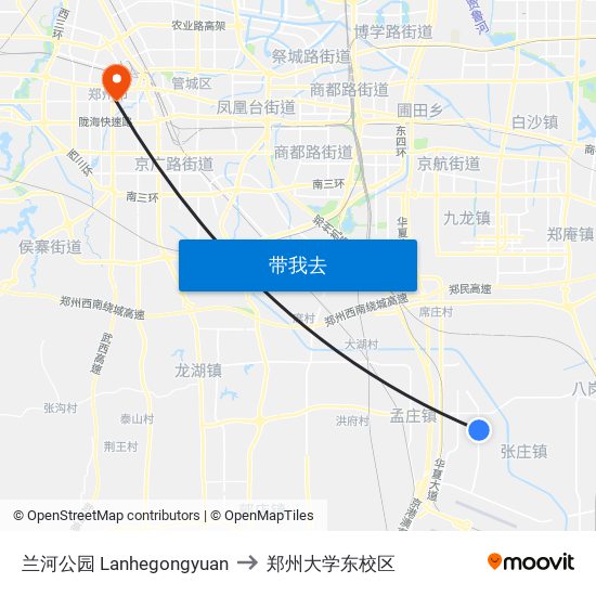 兰河公园 Lanhegongyuan to 郑州大学东校区 map