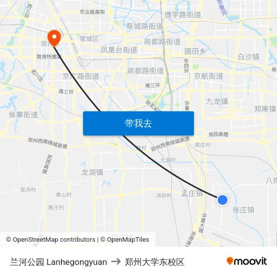 兰河公园 Lanhegongyuan to 郑州大学东校区 map
