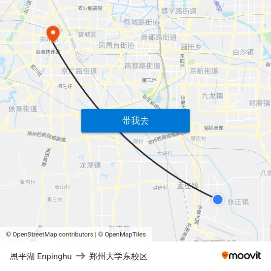 恩平湖 Enpinghu to 郑州大学东校区 map