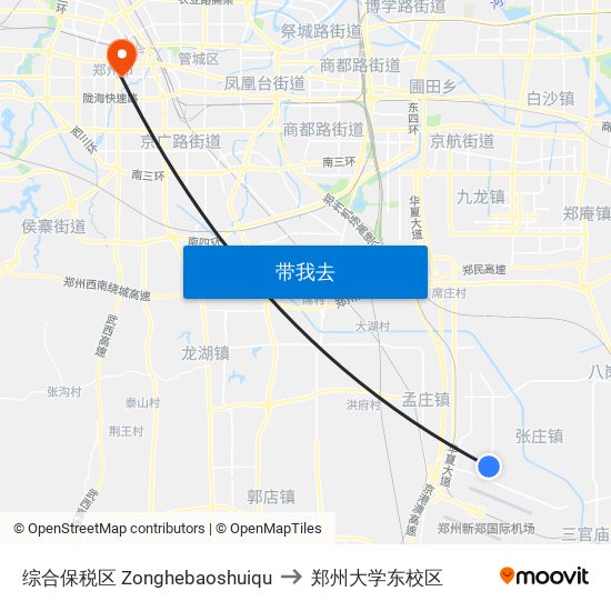 综合保税区 Zonghebaoshuiqu to 郑州大学东校区 map