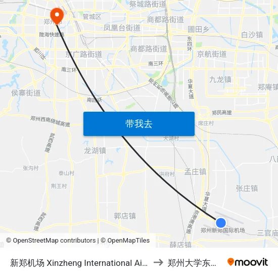 新郑机场 Xinzheng International Airport to 郑州大学东校区 map