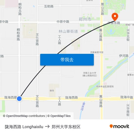陇海西路 Longhaixilu to 郑州大学东校区 map