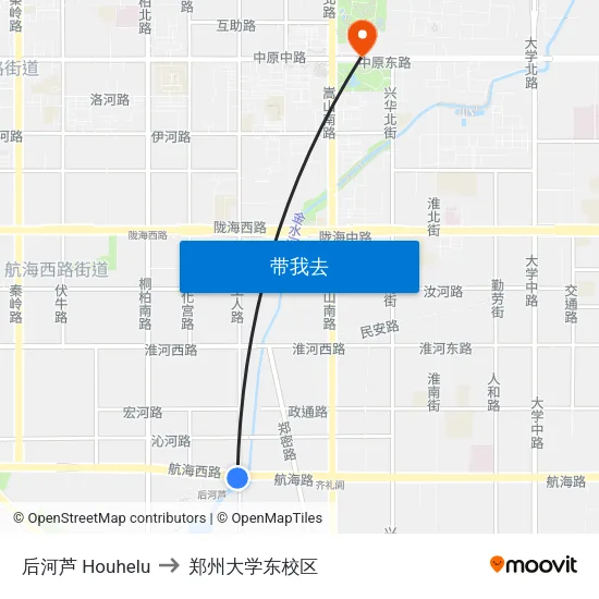 后河芦 Houhelu to 郑州大学东校区 map