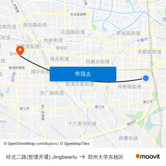 经北二路(暂缓开通) Jingbeierlu to 郑州大学东校区 map