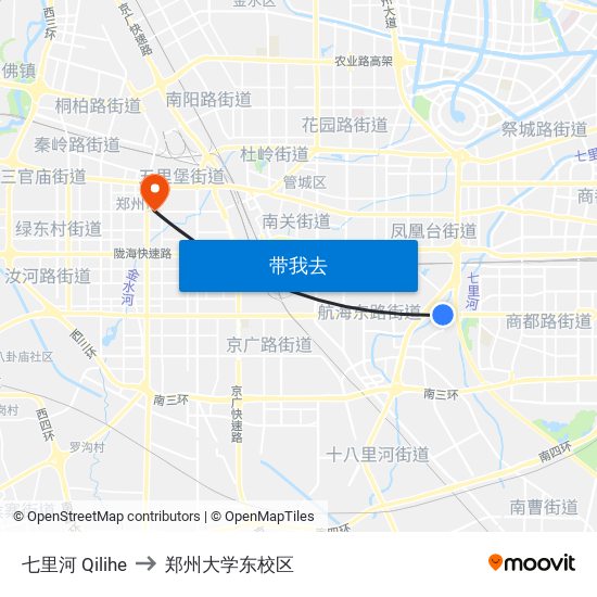 七里河 Qilihe to 郑州大学东校区 map