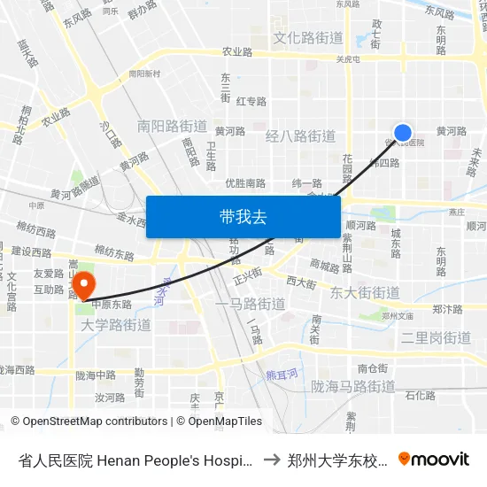省人民医院 Henan People's Hospital to 郑州大学东校区 map