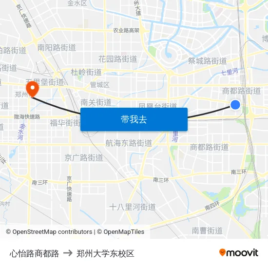 心怡路商都路 to 郑州大学东校区 map
