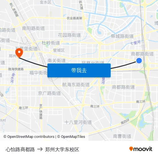 心怡路商都路 to 郑州大学东校区 map