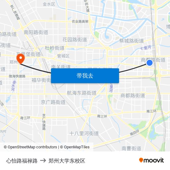 心怡路福禄路 to 郑州大学东校区 map