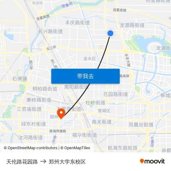 天伦路花园路 to 郑州大学东校区 map